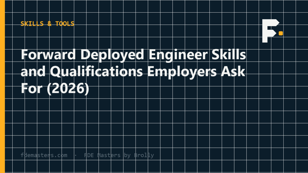 Checklist of forward deployed engineer skills grouped into applied AI, platform, data and customer craft