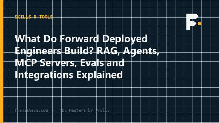 Diagram of the eight artefacts forward deployed engineers build, from RAG to evidence packs